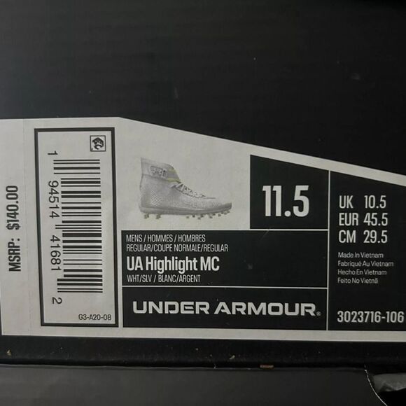 Under Armour UA Highlight MC Football Cleats White Men's Size 11.5 3023716-106 - Picture 8 of 9